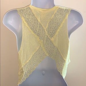 Free People Yellow Lace Back Crop Top